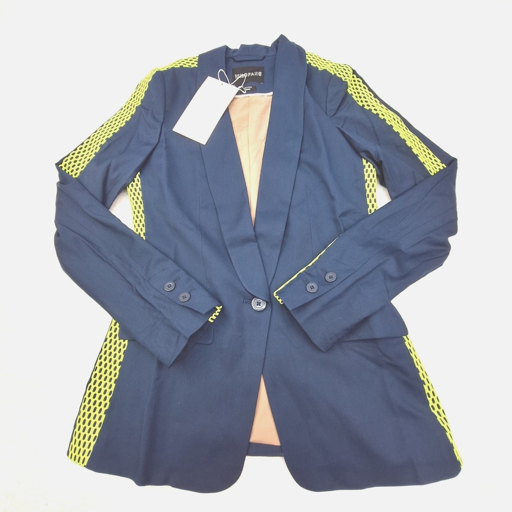 Wildfang Tux‎ Blazer Womens XS Navy Neon Green Mesh Empower Colorblock NWT